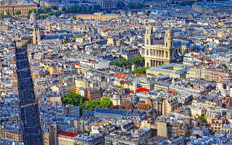 Vue aérienne sur l'Eglise Saint-Sulpice et le 6e arrondissement