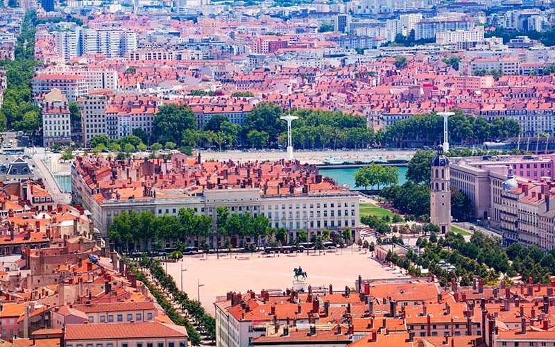 Vue aérienne de la place Bellecour  à Lyon
