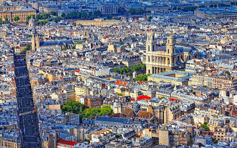 Vue aérienne de l'église Saint-Sulpice à Paris