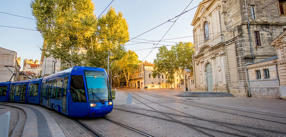 La ligne 1 du tram traverse le centre-ville de Montpellier